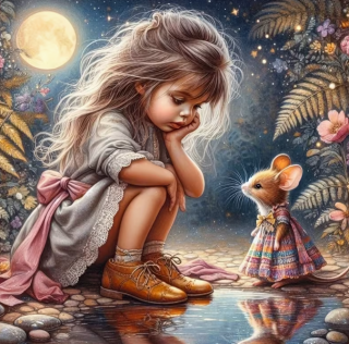 Diamond Painting Mädchen und die Maus